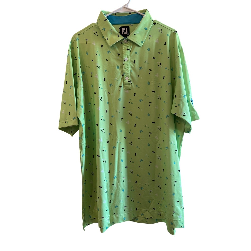 FootJoy Mens XL Lime Green Clam Bake Print Golf Polo Shirt 29193 Short Sleeve